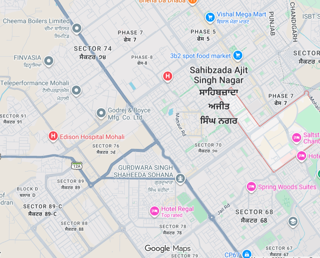 Unity Sector 62 Mohali Location Map